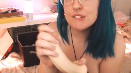Blue haired angel with hairy armpits fucks pierced cunt