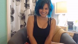 Chubby daddies girl Lewdotce with blue hair and hairy bush