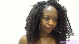 Curly ebony babe loves showing off her pretty pink slit