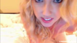 Stunning blonde babe Sarah plays with her hot body