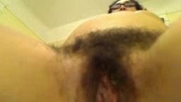 Hairy milked Ms. Violet with glasses fucks cucumber and gets squirt